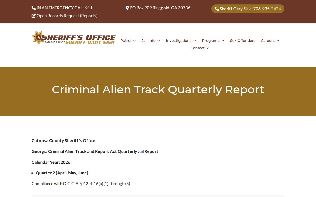 Catoosa County Jail release and immigration detainer report