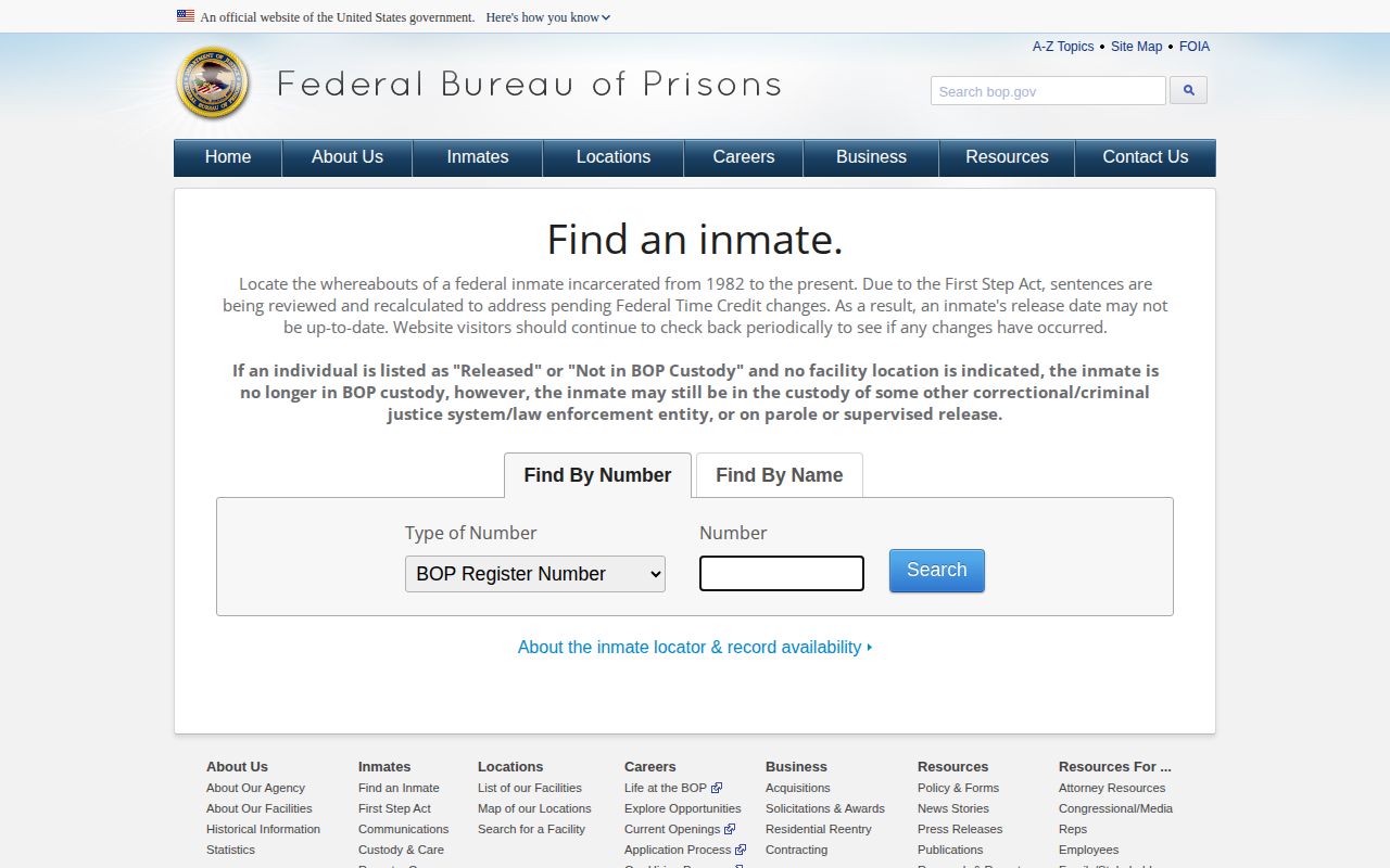 Federal Bureau of Prisons Catoosa County federal release locator