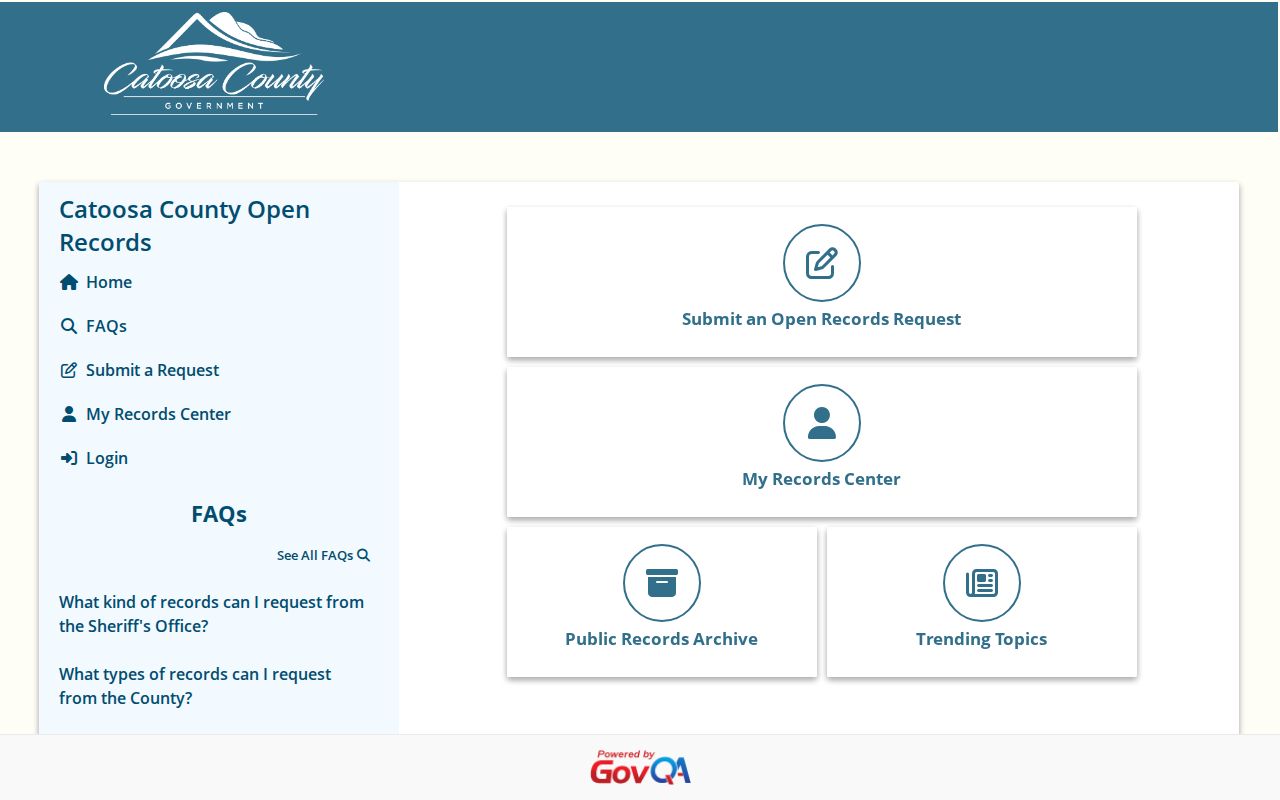 Catoosa County released inmate GovQA records request page