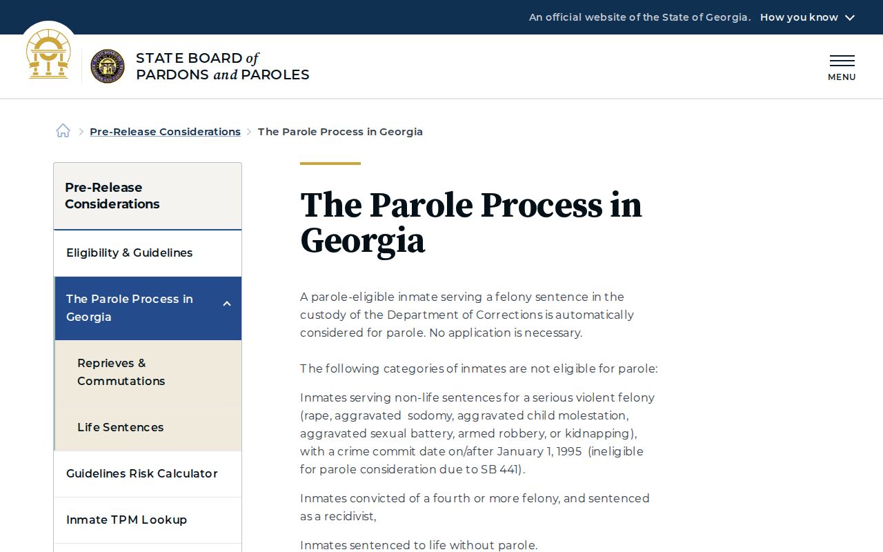 Georgia Parole Board process for a Catoosa County state-prison release