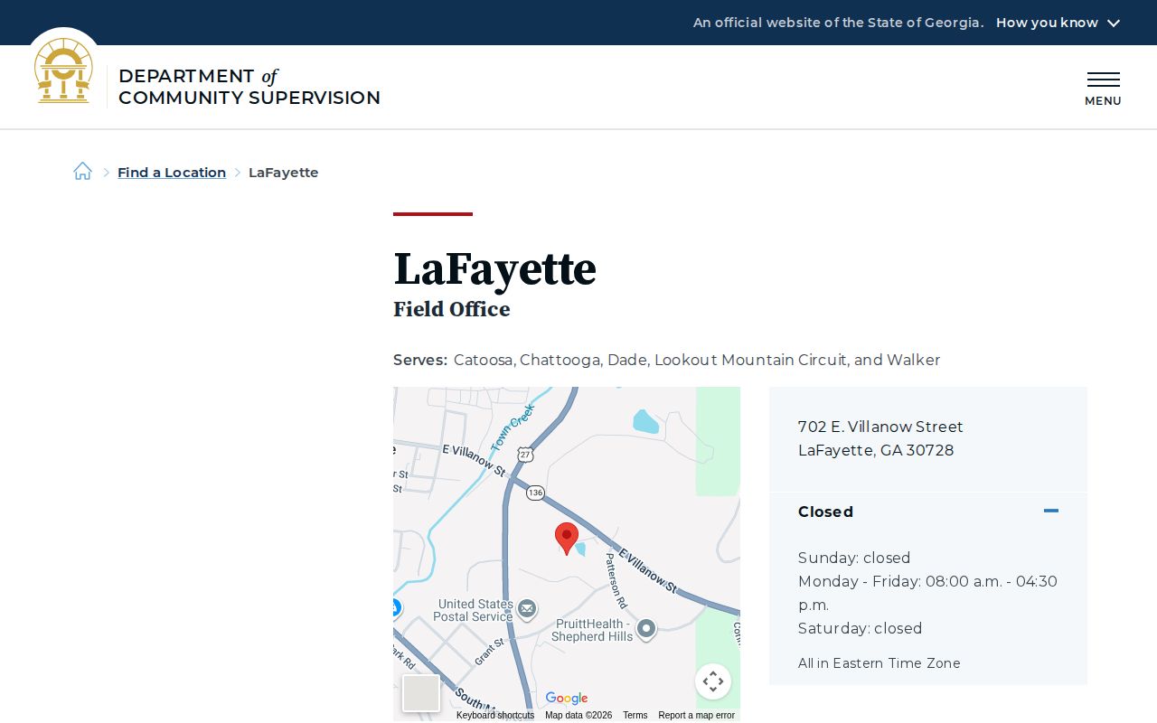 LaFayette DCS field office for Catoosa County parole and probation records
